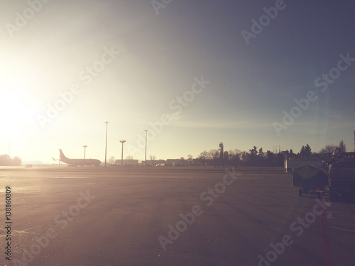 Airport landscape with bright sunshine