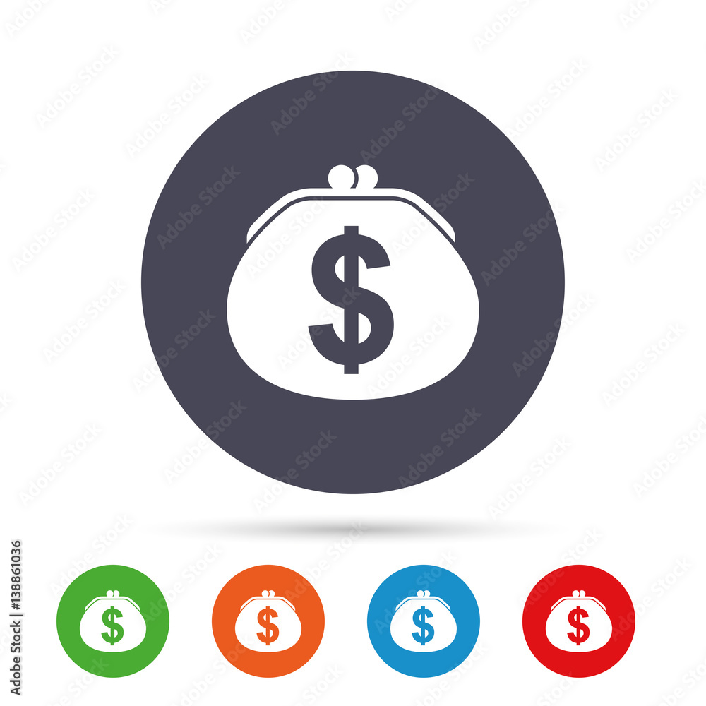 Wallet dollar sign icon. Cash bag symbol. Wallet dollar sign icon. Cash bag symbol.