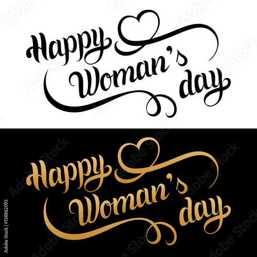 Happy Woman's day card. Vintage love background. 8 March handwritten lettering. Curly calligraphy with romantic heart.