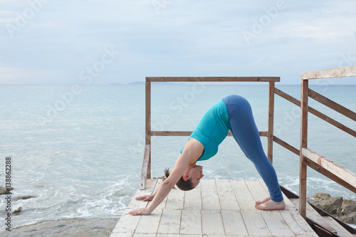 Young yoga woman in yoga pattern exercise for healthy life. Woman yoga concept.