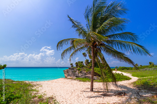 Beach at Caribbean sea in Playa del Carmen  Mexico