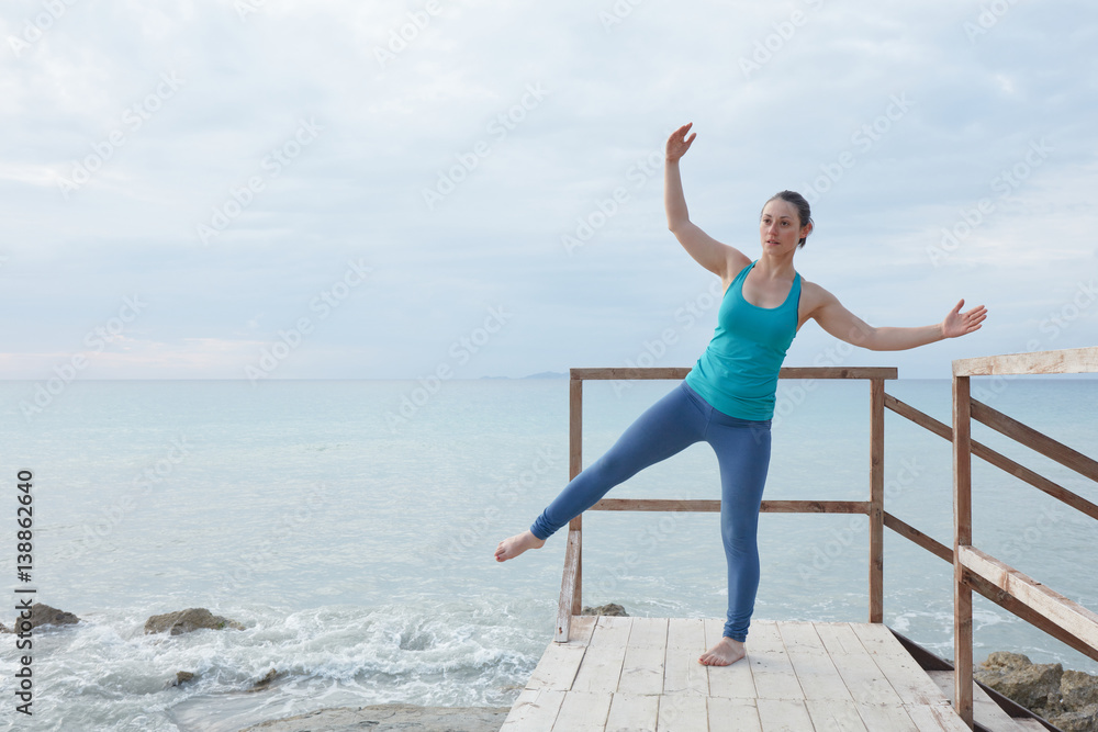 Young yoga woman in yoga pattern exercise for healthy life. Woman yoga concept.