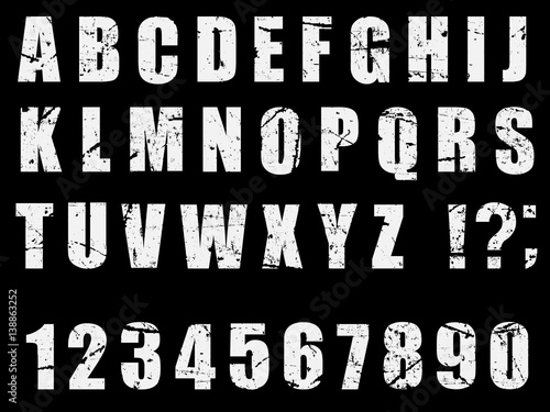 Grunge Distress Splash Letters. Dirty Texture Letter Font. Alphabet. Vector 