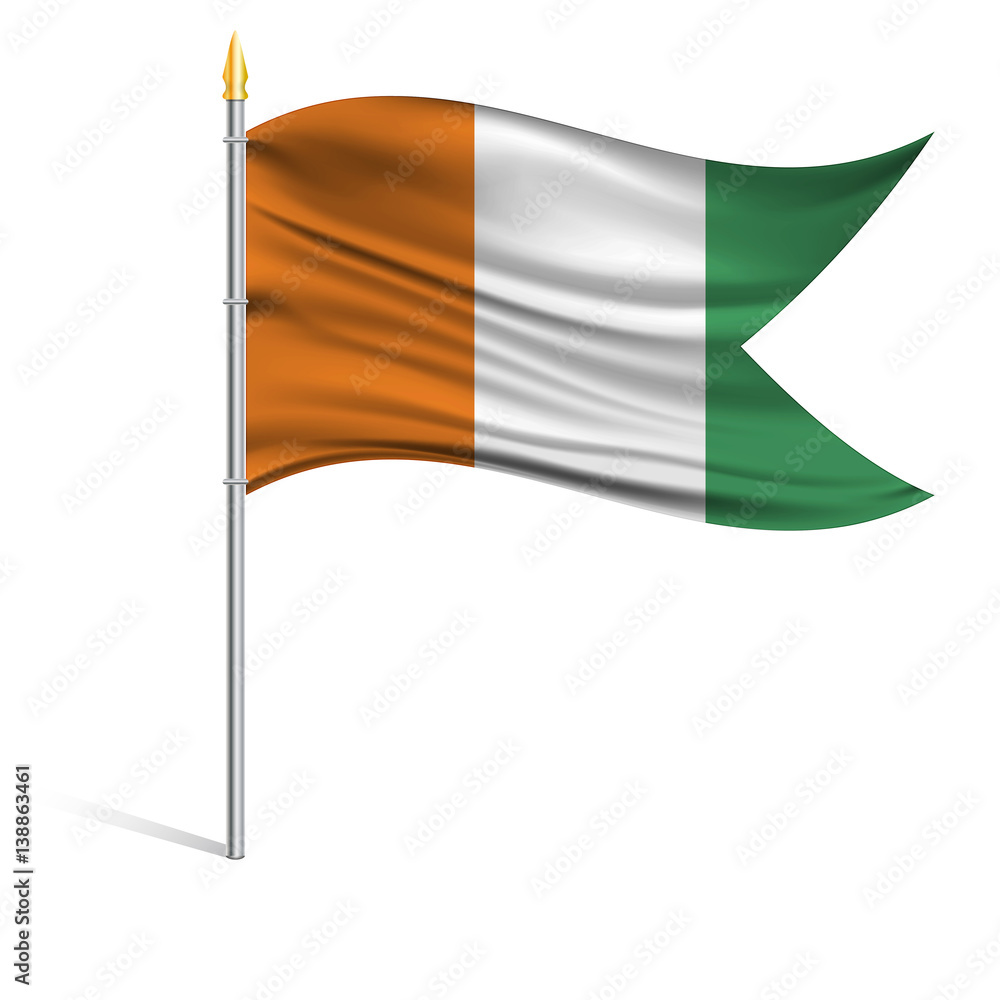 The national flag of Ivory coast on a pole. The wavy fabric. The sign and symbol of the country. Realistic vector. The national flag of Ivory coast on a pole. The wavy fabric. The sign and symbol of the country. Realistic vector.