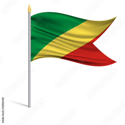 The national flag of Congo on a pole. The wavy fabric. The sign and symbol of the country. Realistic vector.