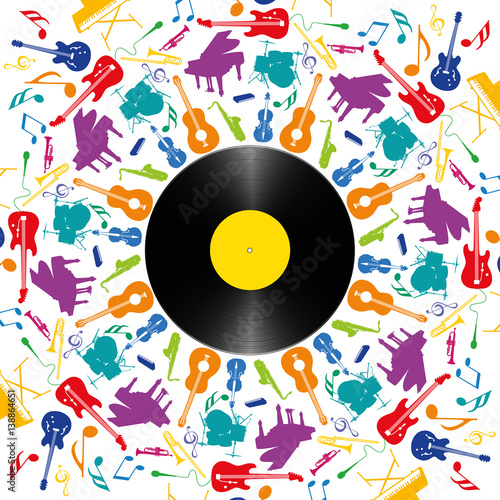 Musique - Instruments de musique - disque vinyle - fête de la musique - fond