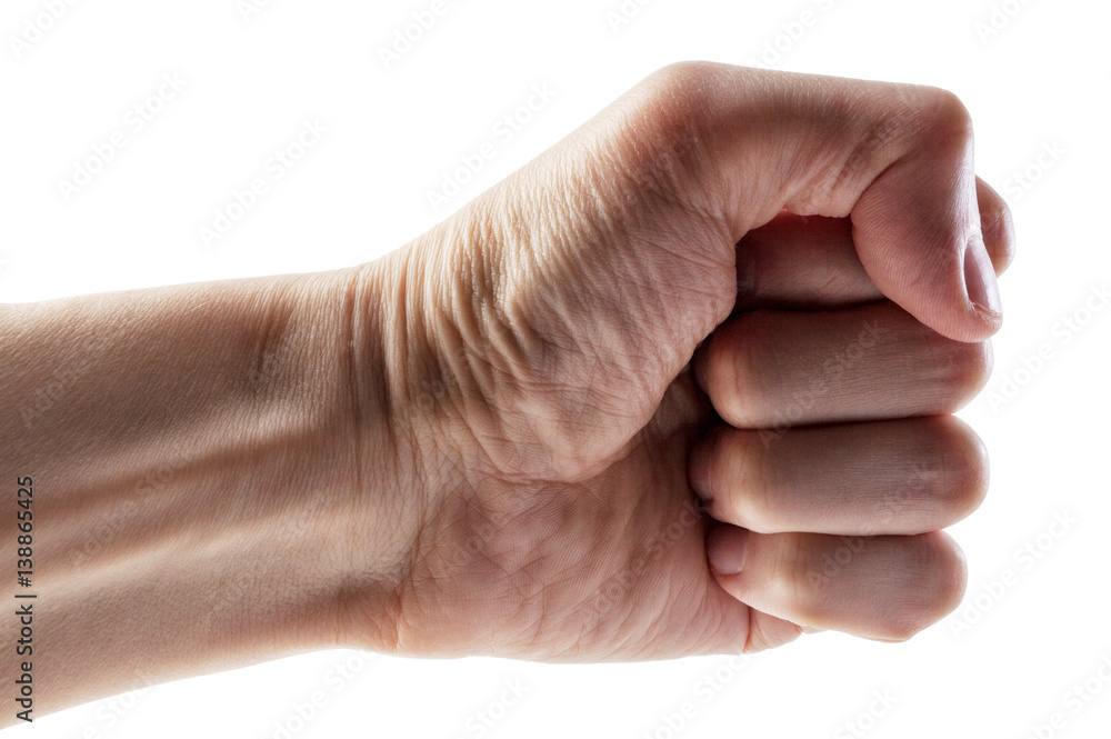 Male clenched fist, isolated on a white background with clipping path