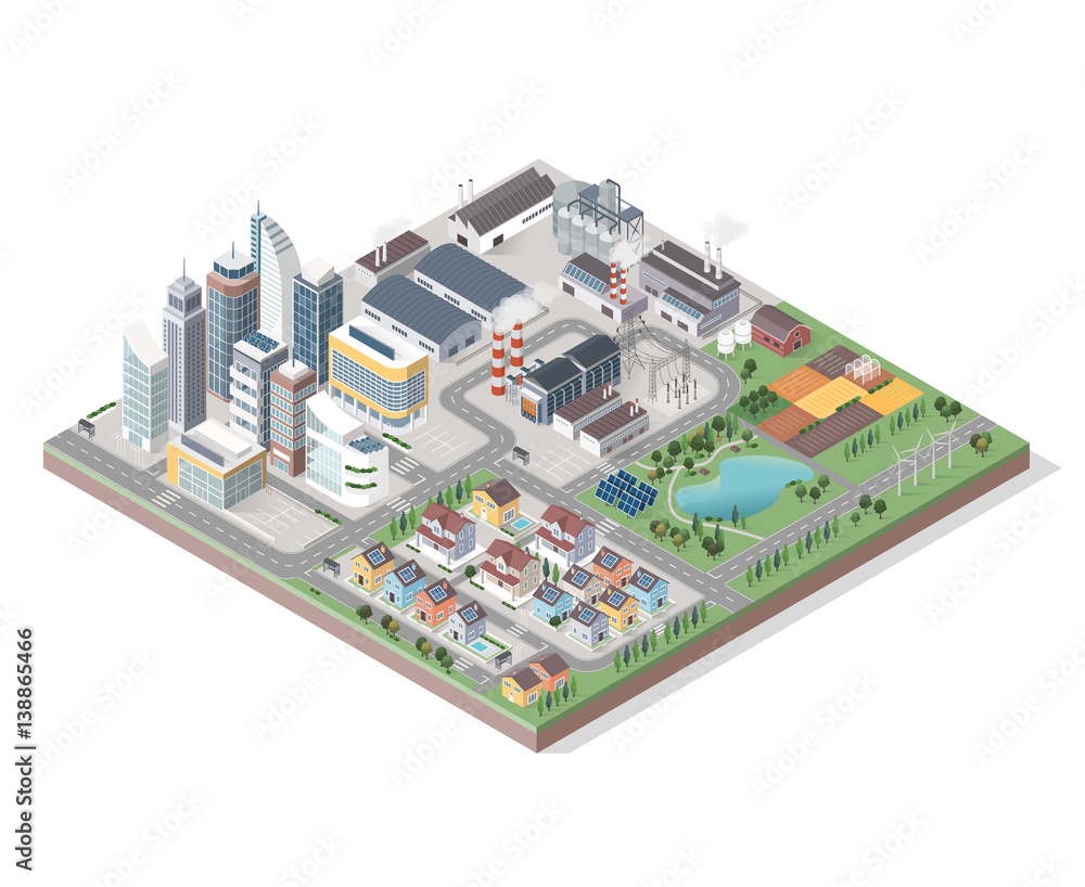 Vector isometric city with buildings Vector isometric city with buildings