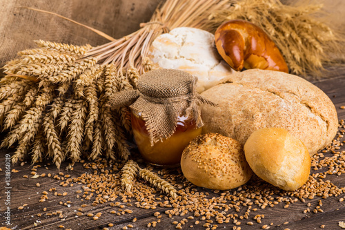 Different bread and bread slices. Food background.