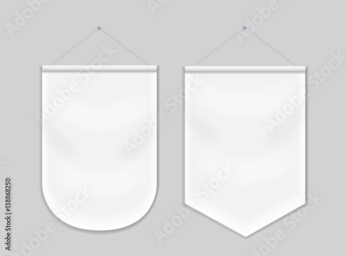 Pennant white blank hanging on the wall, template mockup