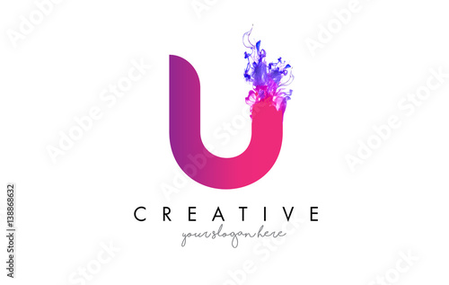 U Letter Logo Design with Ink Cloud Flowing Texture.