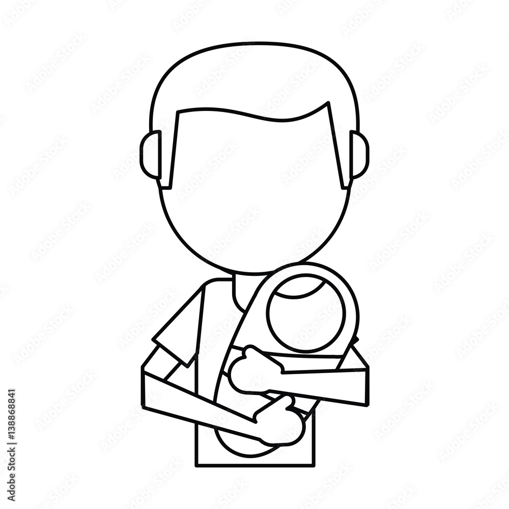father carrying baby newborn thin line vector illustration eps 10