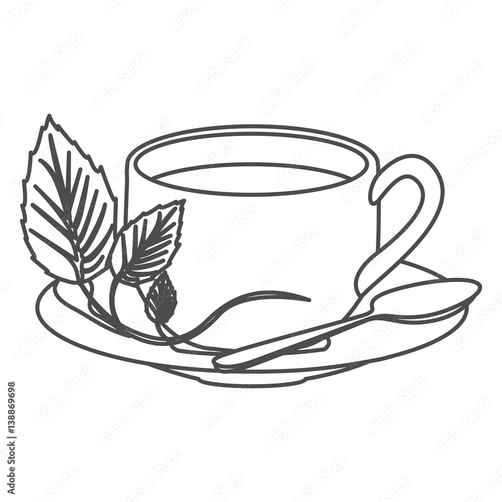 grayscale contour of hot cup of tea vector illustration grayscale contour of hot cup of tea vector illustration