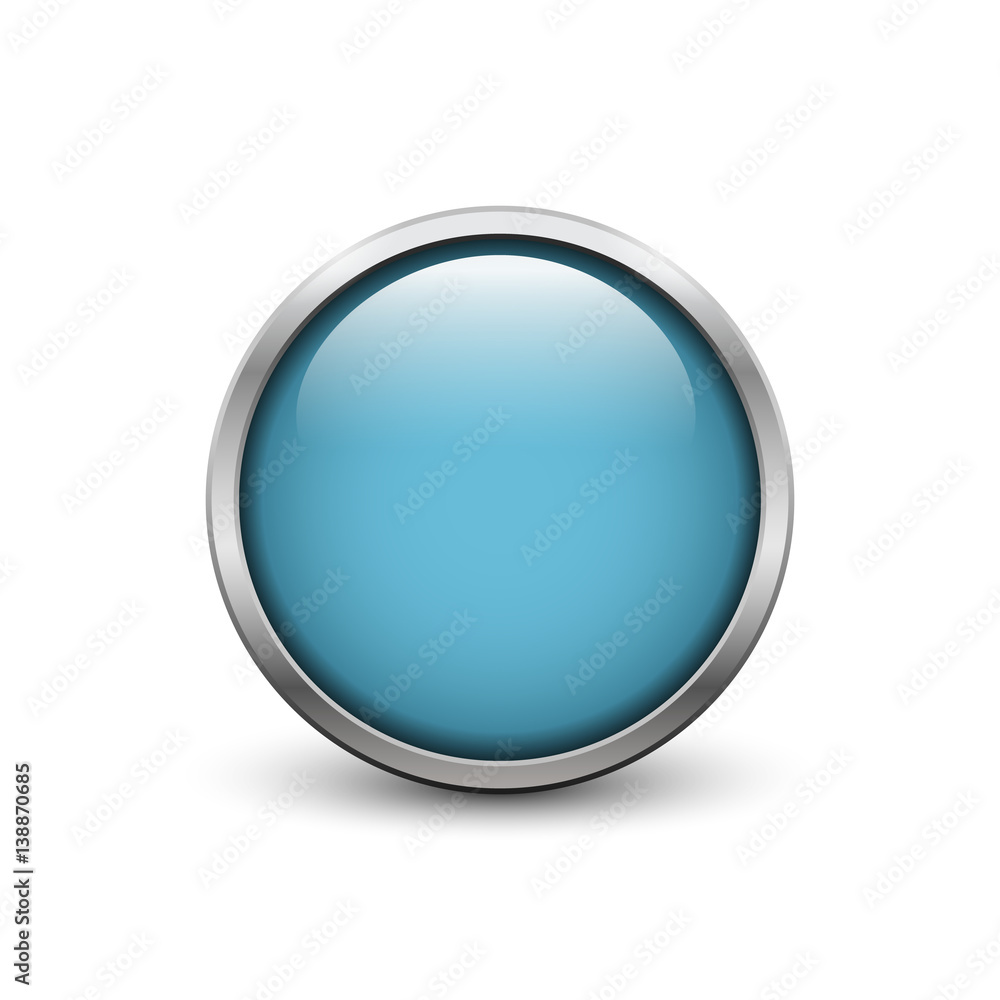 Blue button with metal frame and shadow