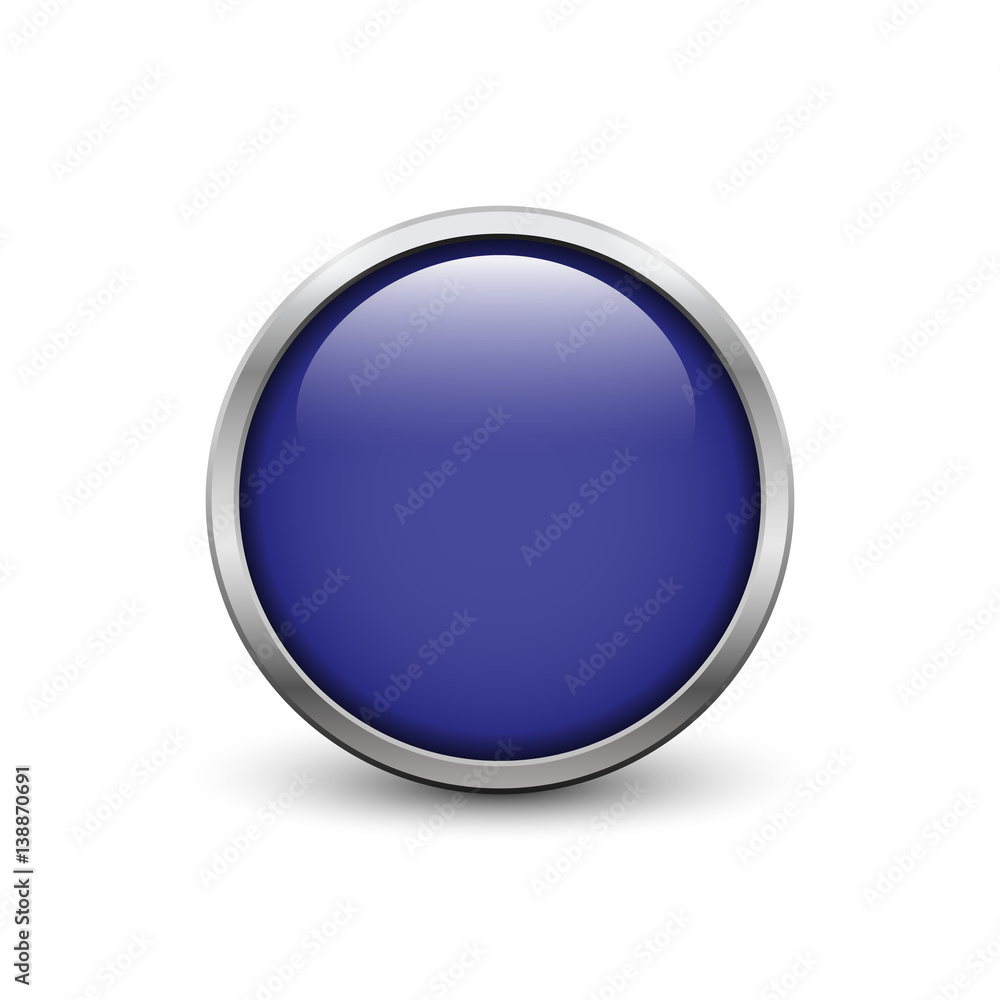 Dark blue button with metal frame and shadow Dark blue button with metal frame and shadow