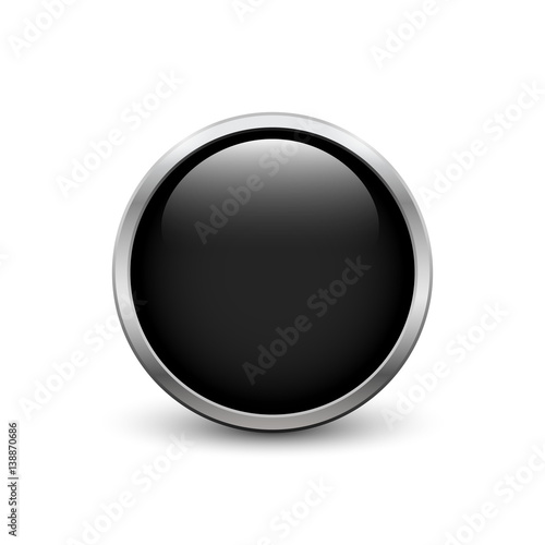 Black button with metal frame and shadow