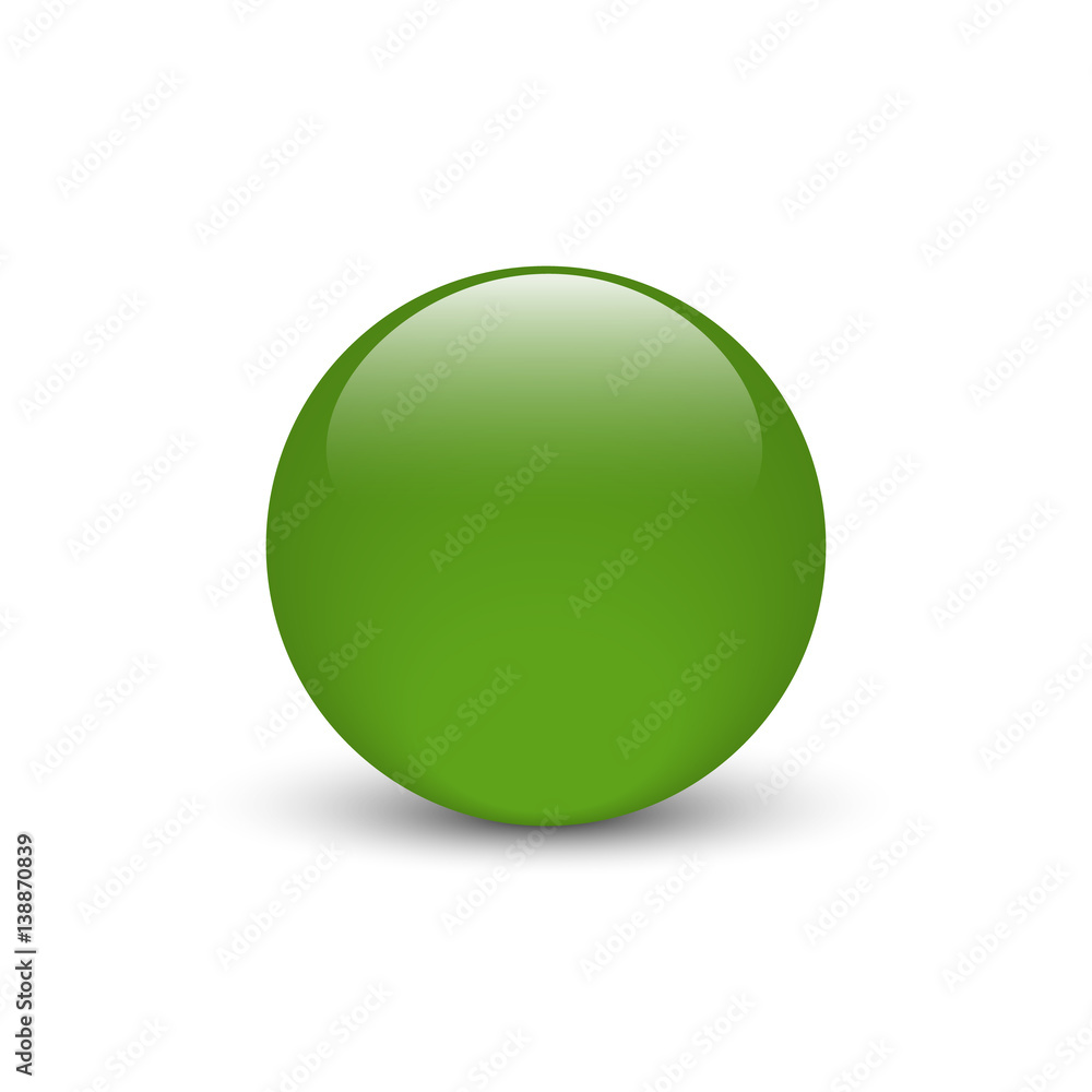 Vector illustration of green glass button for icon with shadow