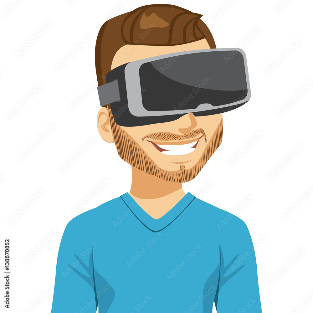 Man enjoying virtual reality headset playing video game Man enjoying virtual reality headset playing video game