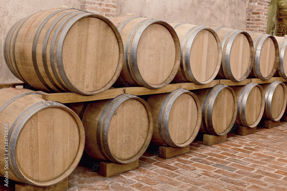 Wine barrels in cellar