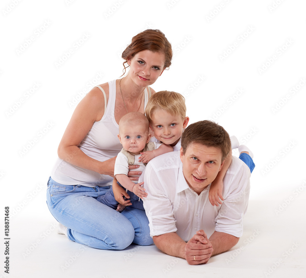 Happy family with two babies. Happy family with two babies.