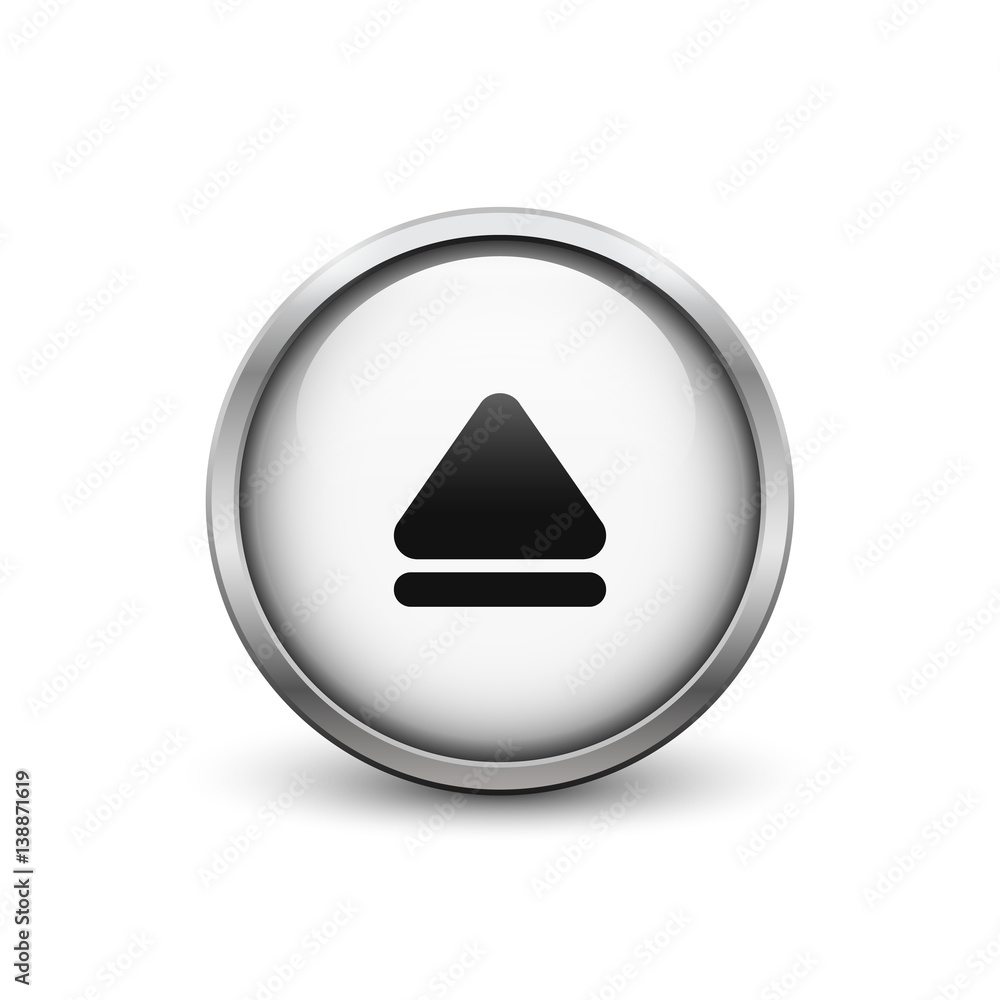 'Eject' white button with metal frame and shadow 'Eject' white button with metal frame and shadow