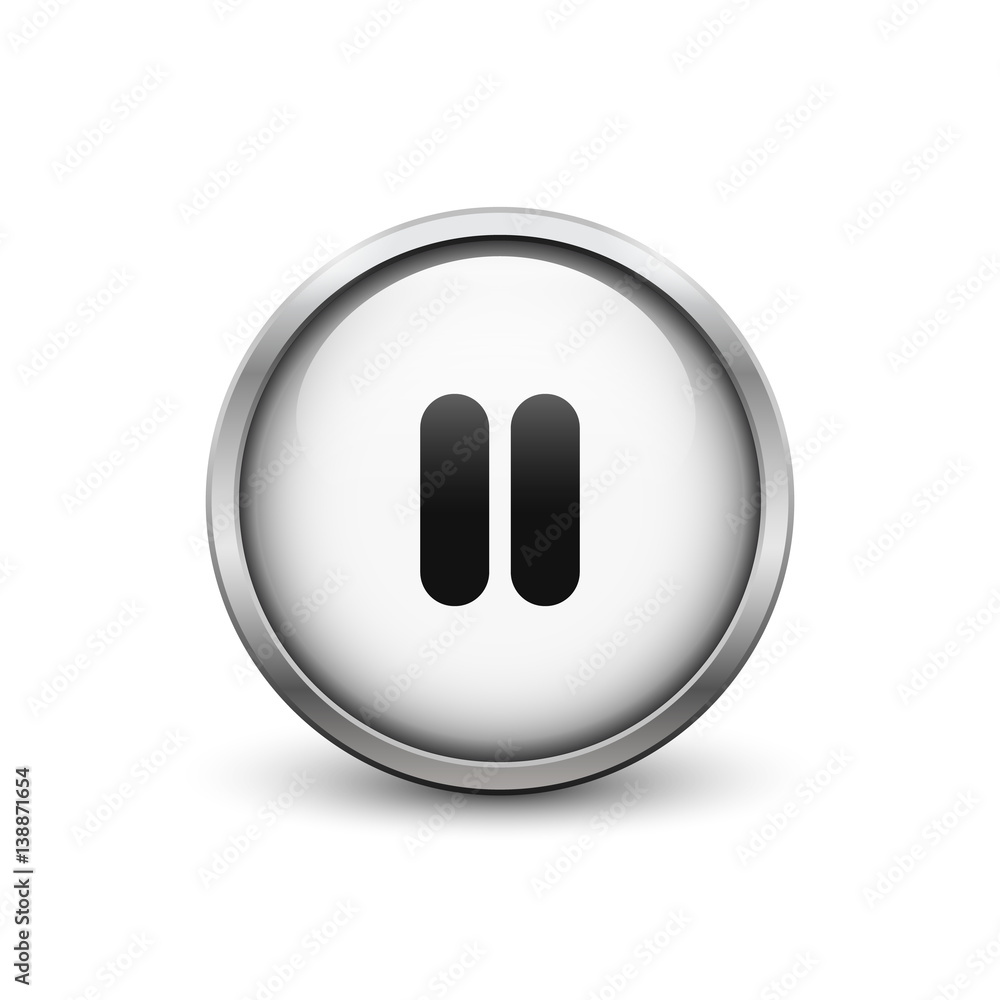 'Pause' white button with metal frame and shadow 'Pause' white button with metal frame and shadow