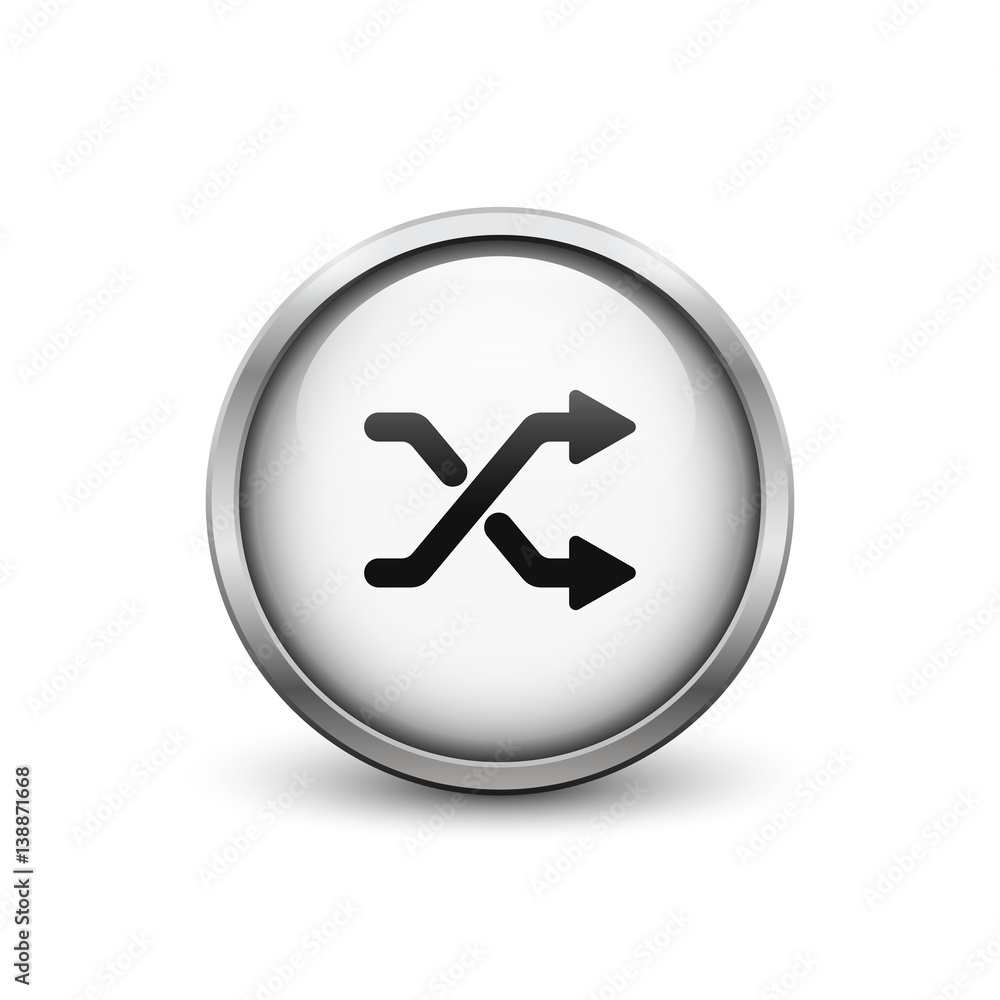 'Shufle' white button with metal frame and shadow 'Shufle' white button with metal frame and shadow