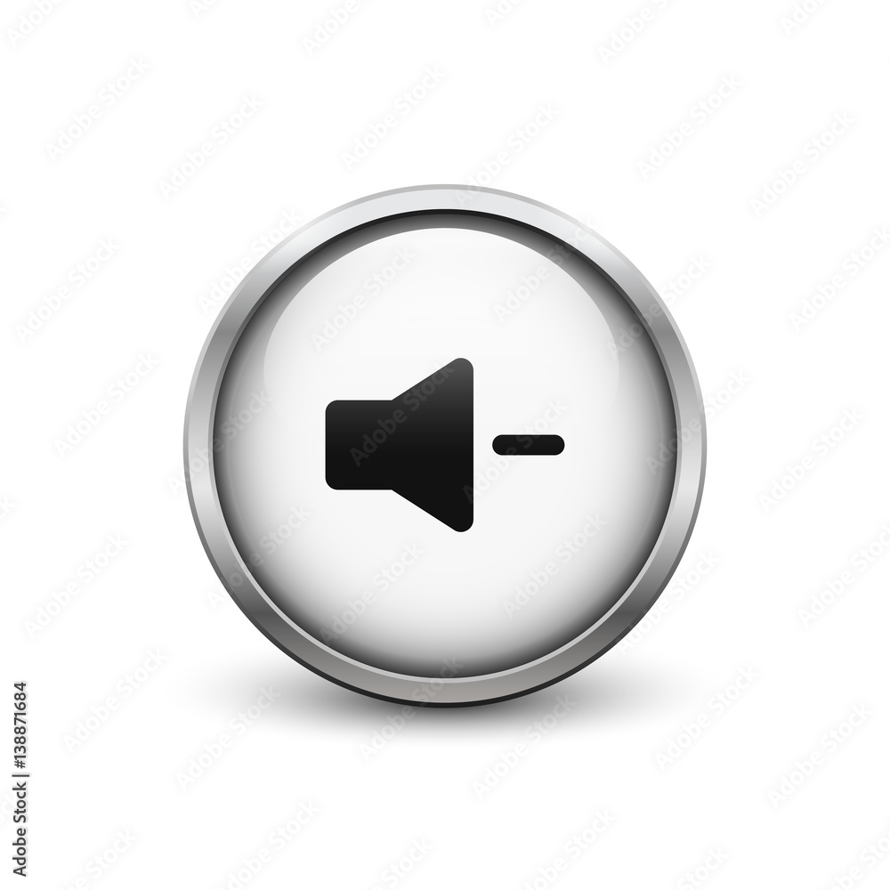 Low volume white button with metal frame and shadow Low volume white button with metal frame and shadow