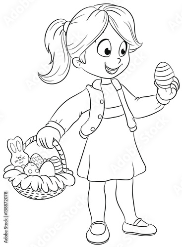 Mädchen sucht nach Ostereiern - Vektor-Illustration