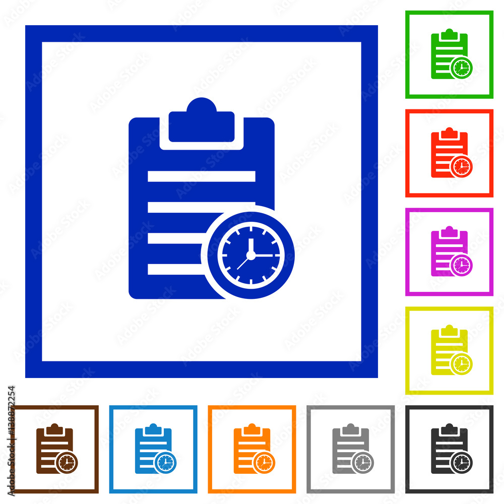 Note timer flat framed icons Note timer flat framed icons