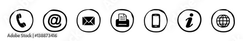 Handgezeichnete, runde Kontakt-Icons / schwarz-weiß, Vektor, freigestellt