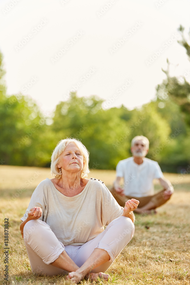 Senioren Paar macht Yoga im Park