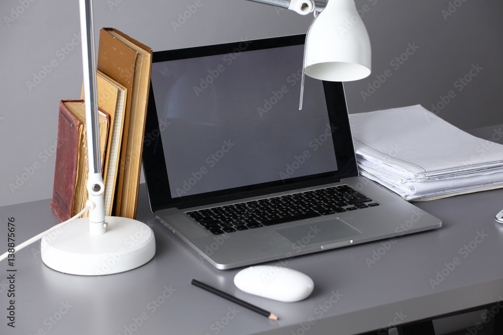 Workspace with computer and document in office Workspace with computer and document in office