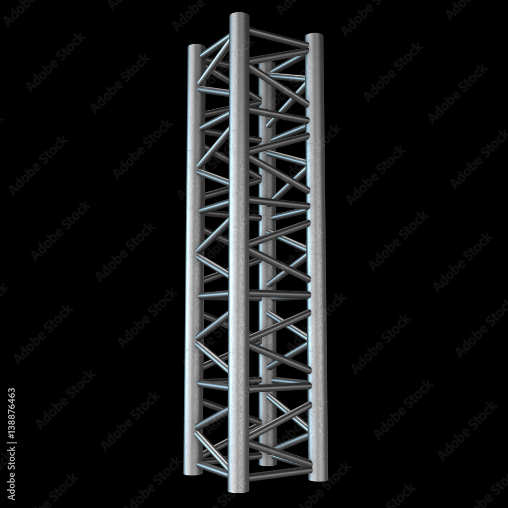 Steel truss girder element. 3d render on black Steel truss girder element. 3d render on black