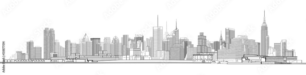 Black and white panorama of New York city.Skyline Vector illustration.