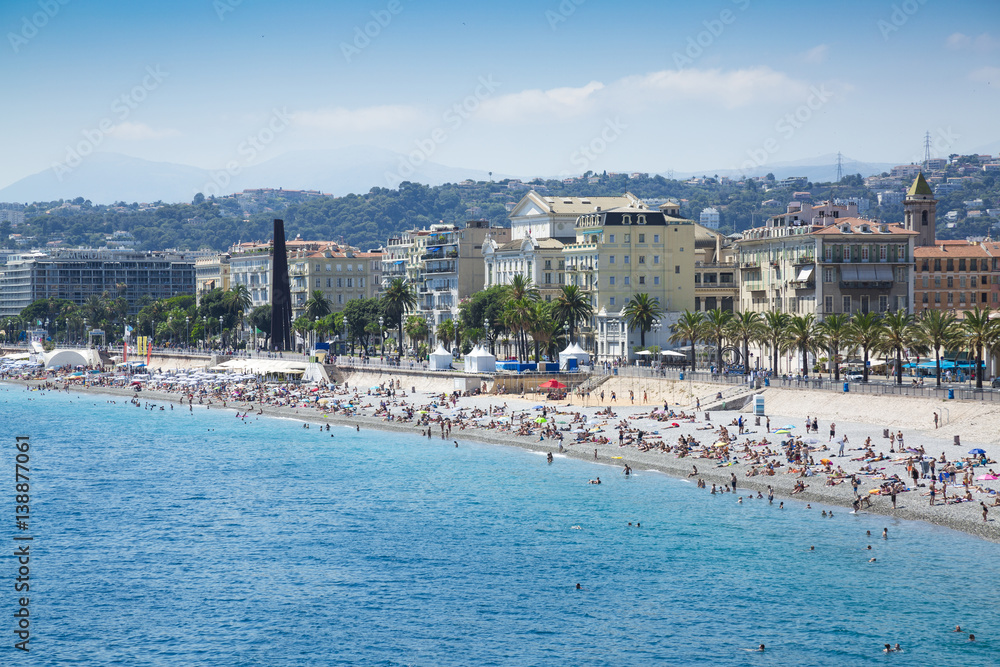 Blue water and the beach in Nice