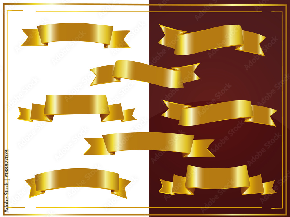 Set of gold ribbons on a white background, for vashogo text. Vector illustrations. Set of gold ribbons on a white background, for vashogo text. Vector illustrations.