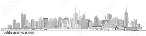 Fototapeta Naklejka Na Ścianę i Meble -  Black and white panorama of New York city.Skyline Vector illustration.
