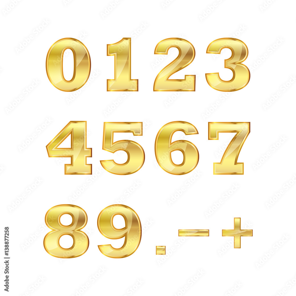 Set of golden numbers. Vector illustration. Set of golden numbers. Vector illustration.