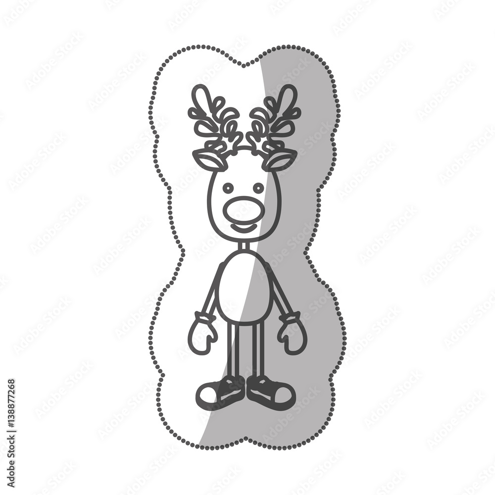 Fototapeta premium sticker silhouette reindeer standing with gloves and shoes vector illustration