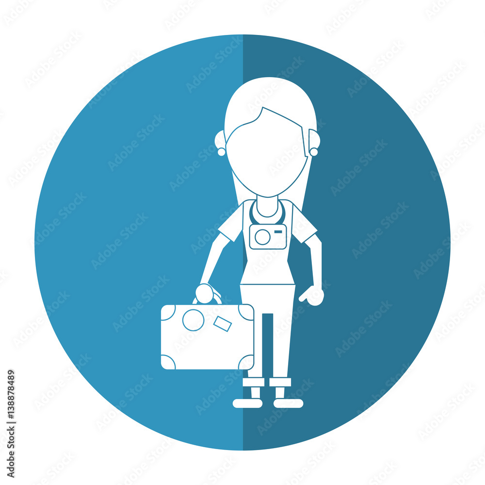 tourist girl travel map and suitcase shadow vector illustration