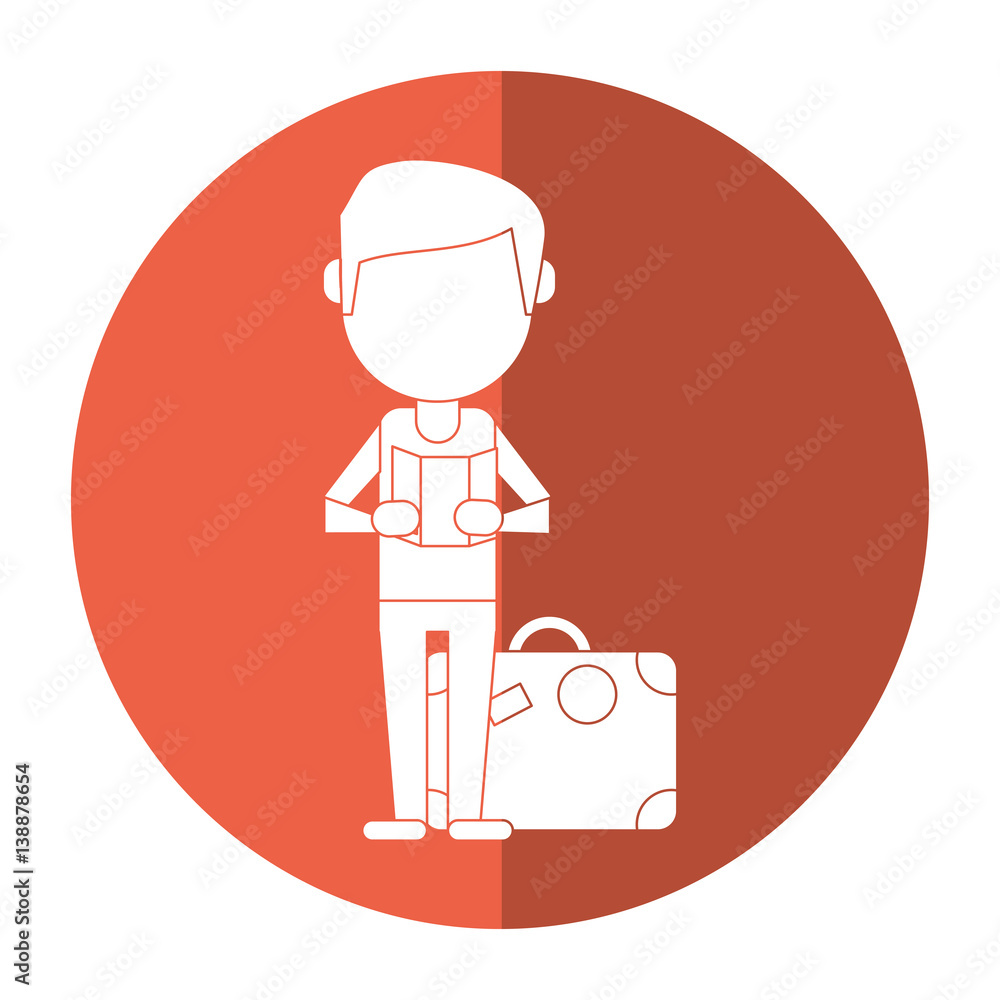 man with travel bag and map shadow vector illustration eps 10