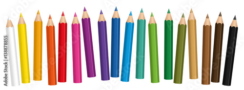 Fotografia, Obraz Crayons - small colored pencil collection loosely arranged - isolated vector on white background
