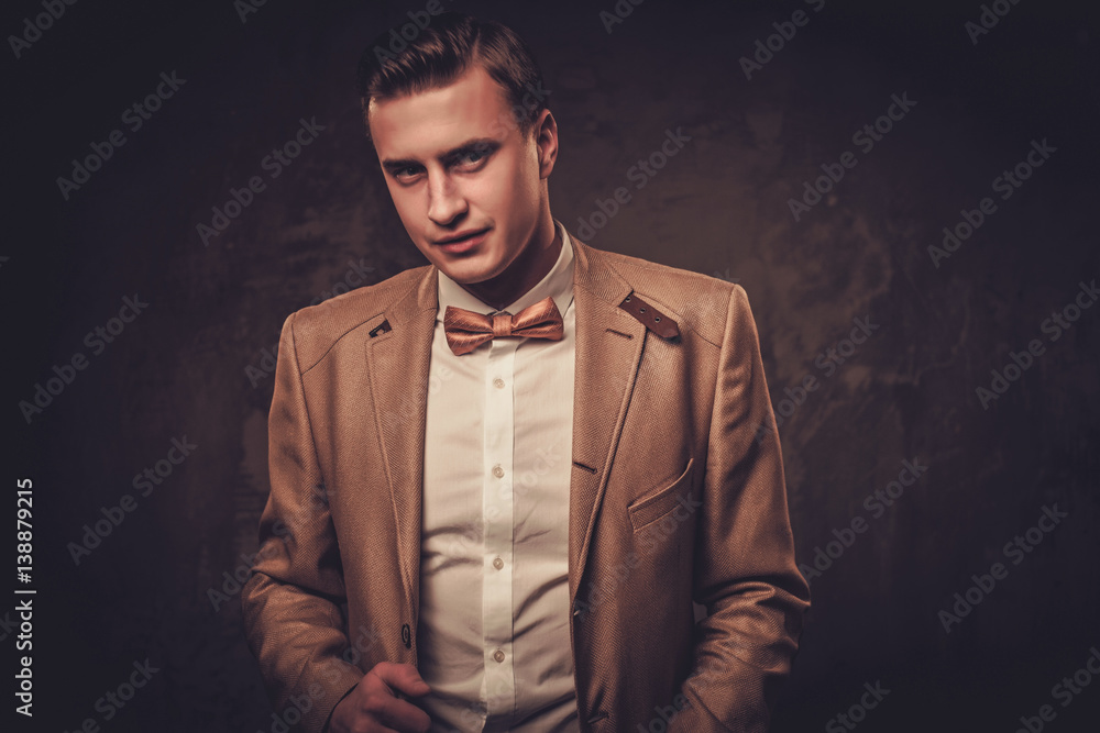 Obraz premium Sharp dressed man wearing jacket and bow tie