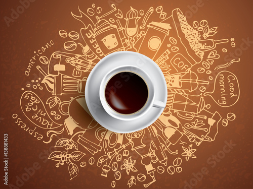 Morning coffee break doodle concept