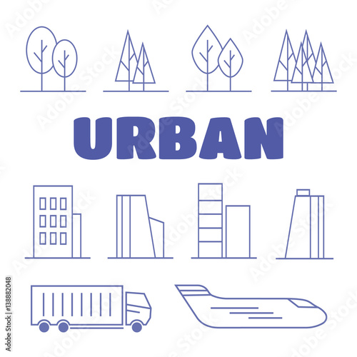 Urban line icons. Urban landscape linear signs. Urban vector photo