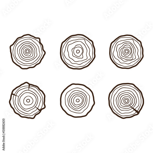 Set of four tree rings icons. concept of saw cut tree trunk