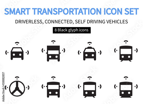 Smart Transportation icon set - 8 Pixel perfect black glyph icons - Material design