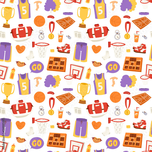 Basketball stickers vector icons seamless pattern