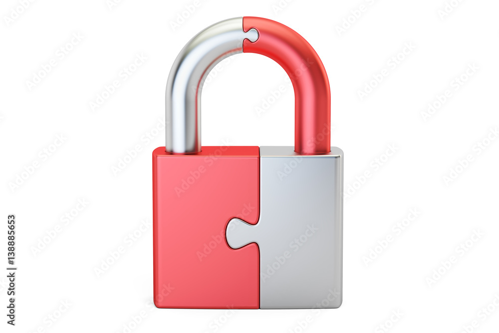 Security concept. Padlock from puzzle, 3D rendering Security concept. Padlock from puzzle, 3D rendering